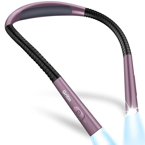 Gritin Lampe de Lecture de Cou Rechargeable au Lit, 4 Couleurs Protection des Yeux &amp; Gradation en Continu, Liseuse Lampe Minuterie de 30 Minutes, 80H+Autonomie, Parfaite pour Lecturet,Violet Minuit