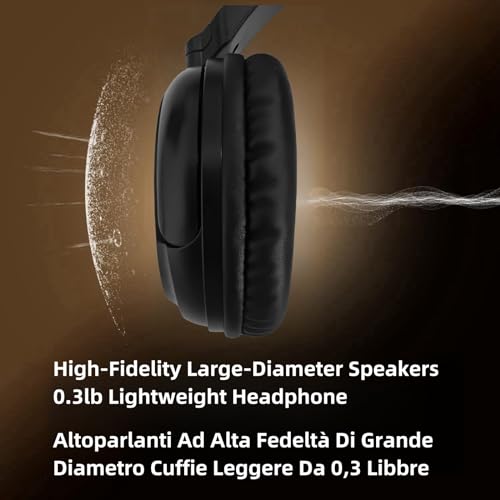 Image of Wireless Bluetooth TV Headphones, HiFi Stereo Bluetooth Headphones Over Ear, Soft Earmuffs Lightweight Wireless Headsets with Deep DASS for TV, PC, Cellphone (Black)