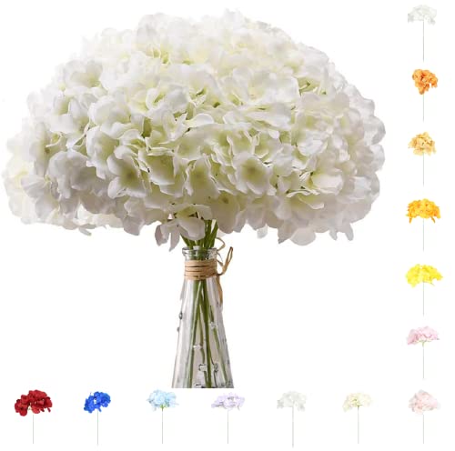Vkekieo Hydrangea Artificial Flowers, Fake Flowers Silk Hydrangeas Uv Resistant For Outdoor Indoor Wedding Bouquets Decoration, Fake Plants For Outside Cemetery Home Decor, Gifts For Women (White) #TOP13