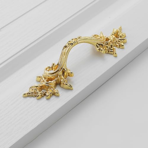 Image of HAORUN 2PCS Zinc Alloy Vintage French Baroque Style Drawer Handles Sturdy Durable (Gold)