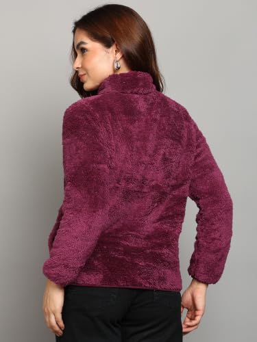 Image of Alan Jones Clothing Women's Fluffy Yarn Fleece Full-Zip Jacket | Soft Lightweight Warm Outerwear with Stand Collar & Piping at Hem & Cuffs