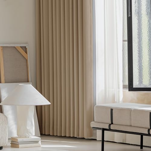 Image of FMFUNCTEX 100% Brown Blackout Curtains for Bedroom, Solid Weave Textured Geometric Weave Curtains 72 Inches Long Thermal Insulated Curtains Living Room, Black Out Drapery Grommet 2 Panels