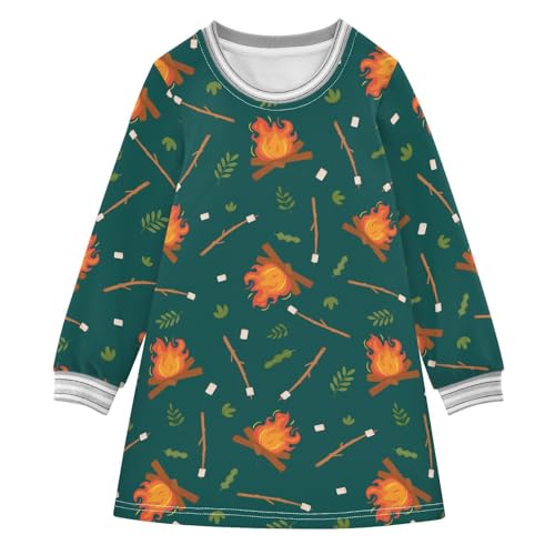 Fire Marshmallow Girls Dresses Long Sleeve Sweatshirt Dress for Girls Winter Toddler Casual A Line Dresses Size 2-8T