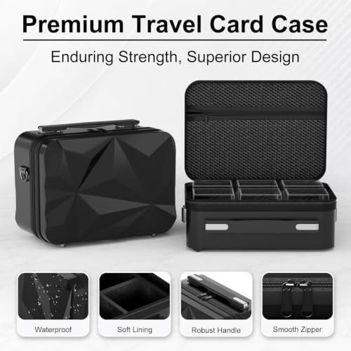 Image of Proijeut Card Deck Box with Portable Case, 6 Pack Clear Commander Deck Box with 6 Dividers, Holds 600+ Double Sleeved Cards, Fit for MTG, YuGiOh, TCG（Geometric Black）