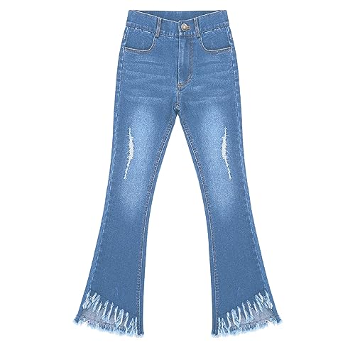 YiZYiF Kids Girls Fashion Bootcut Stretchy Flare Denim Pants Ripped Bell Bottom Jeans Casual Trousers4