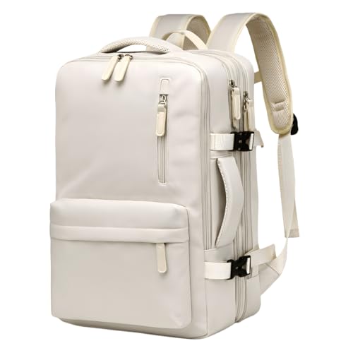 Mochila de Viagem Expansível Impermeável com Compartimento Acolchoado para Laptop, Design Unissex Moderno (Branco)