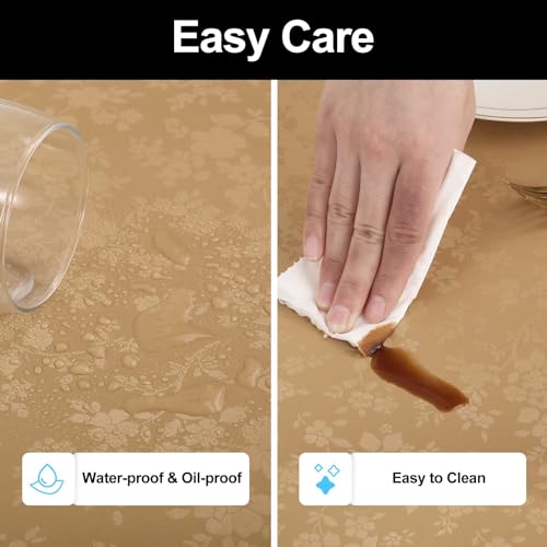 Image of Smiry Rectangle Table Cloth, Waterproof Heavy Duty Vinyl Tablecloths, Wipeable Washable Table Cover for Kitchen and Dining Room (Brown, 60 inch X 140 inch)