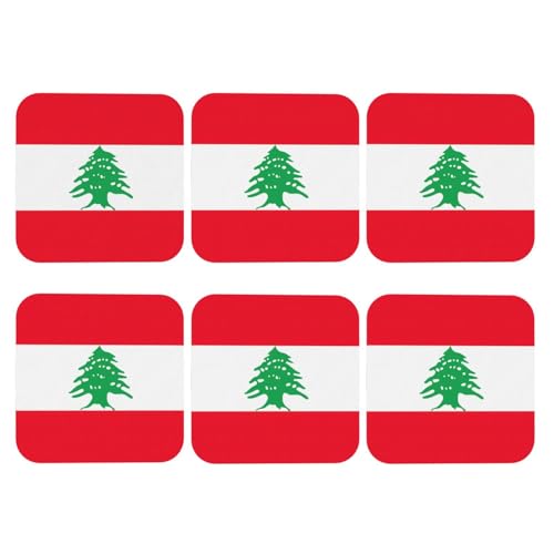 Lot de 6 sous-verres en cuir PVC avec motif drapeau du Liban