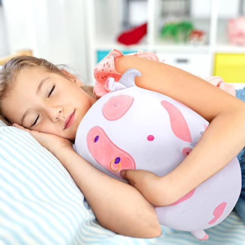 Mewaii Cute Cow Plush Pillow, 16” Cow Stuffed Animals, Soft Kawaii Plushies Cuddle Pillow, Cute Plushies Birthday Gifts For Women, Girls And Males (White) #TOP5