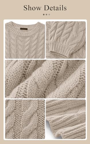 Image of PRETTYGARDEN Womens Sweaters Spring 2026 Cable Knit Long Sleeve Crewneck Oversized Sweater Chunky Pullover Loose Outfits