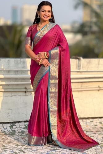 Image of SGF11 Women's Kanjivaram Pure Soft Silk Designer Saree With Blouse Piece