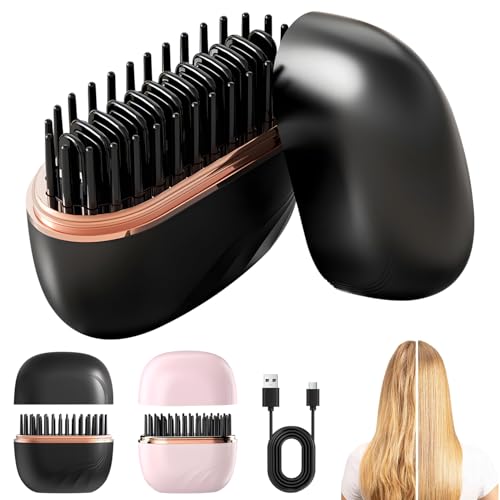 Mini Hair Straightener Cordless&Rechargeable Portable Hair Straightener Brush with 3 Temperature Setting Fast Heating Hot Comb&Anti-Scald Shell Plates Mini Straightener Brush for Home Travel Gift