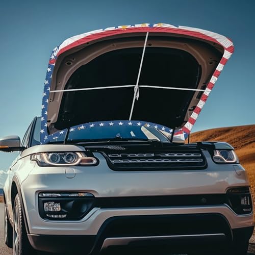 Image of Hood Cover Protector for Car, Stretchable Auto Hood Wrap Blankets, USA 250th Birthday and Bald Eagle Waterproof Automotive Accessories for SUV Sedans Trucks (59x39 inches)