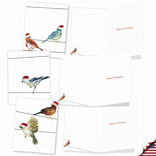Image of The Best Card Company - 10 Holiday Note Cards for Christmas - Festive Bulk Assortment, Boxed Notecards with Envelopes (4 x 5.12 Inch) - Holiday High Wire Birds M3318XSG
