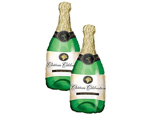 Set of 2 Green Champagne Bottle Jumbo 36' Foil Celebration Party Balloons by Anagram