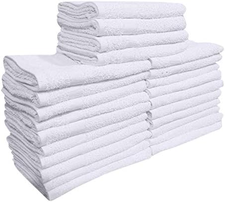 24 Pcs (2 Dozen) White 16x27 Inch Cotton Blend Economy Hand Towels Salon/ Gym/ Hotel Super use Absorbent Best for Kitchen,Janitorial,Home use Towels