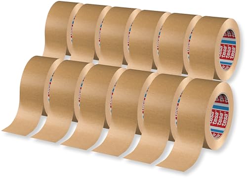 tesa tesapack 4713 Paketband im 12er Pack - Papier Klebeband zum Verschließen von Verpackungen, recyclingfreundlich und lösungsmittelfrei - braun - 12 Rollen je 50 m x 50 mm
