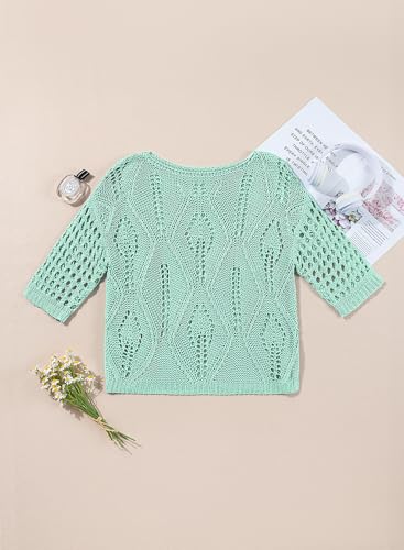 Image of EVALESS Womens Crochet Hollow Out Knit Tops Half Sleeve Spring Summer Sweaters Beach Cover Ups for Women Trendy 2026