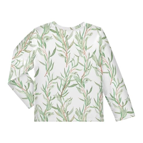Branch Watercolor White Boy's Rash Guard Swim Shirt Long Sleeve Sun Shirt for Kids Toddler UPF50+2