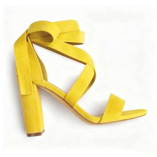 Image of Strappy Heels for Women Chunky Heels High Heeled Sandals with Lace Up Fahsion Casual Nude Block Heel Sandals