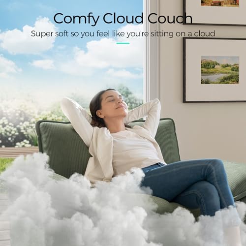Image of LINSY HOME Cloud Sofa Accent Chair with Ottoman Chaise Lounge Chair Indoor, Corduroy Couch Sofa Chair for Living Room Apartment Bedroom Office, Green
