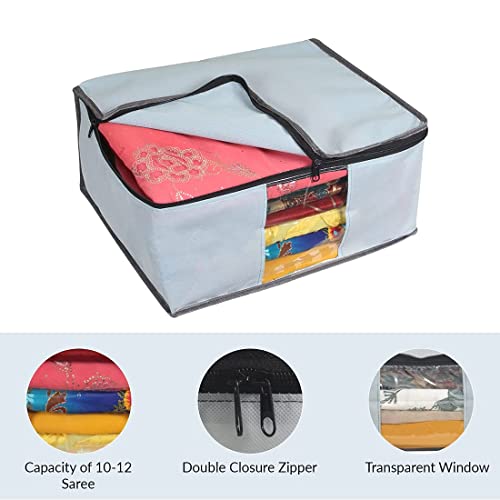 Image of IMMERSE Non Woven Fabric Saree Cover /Clothe Cover For Saree Organiser /Storage bag Set with Transparent Window, Extra Large (Set Of 6) (Grey)