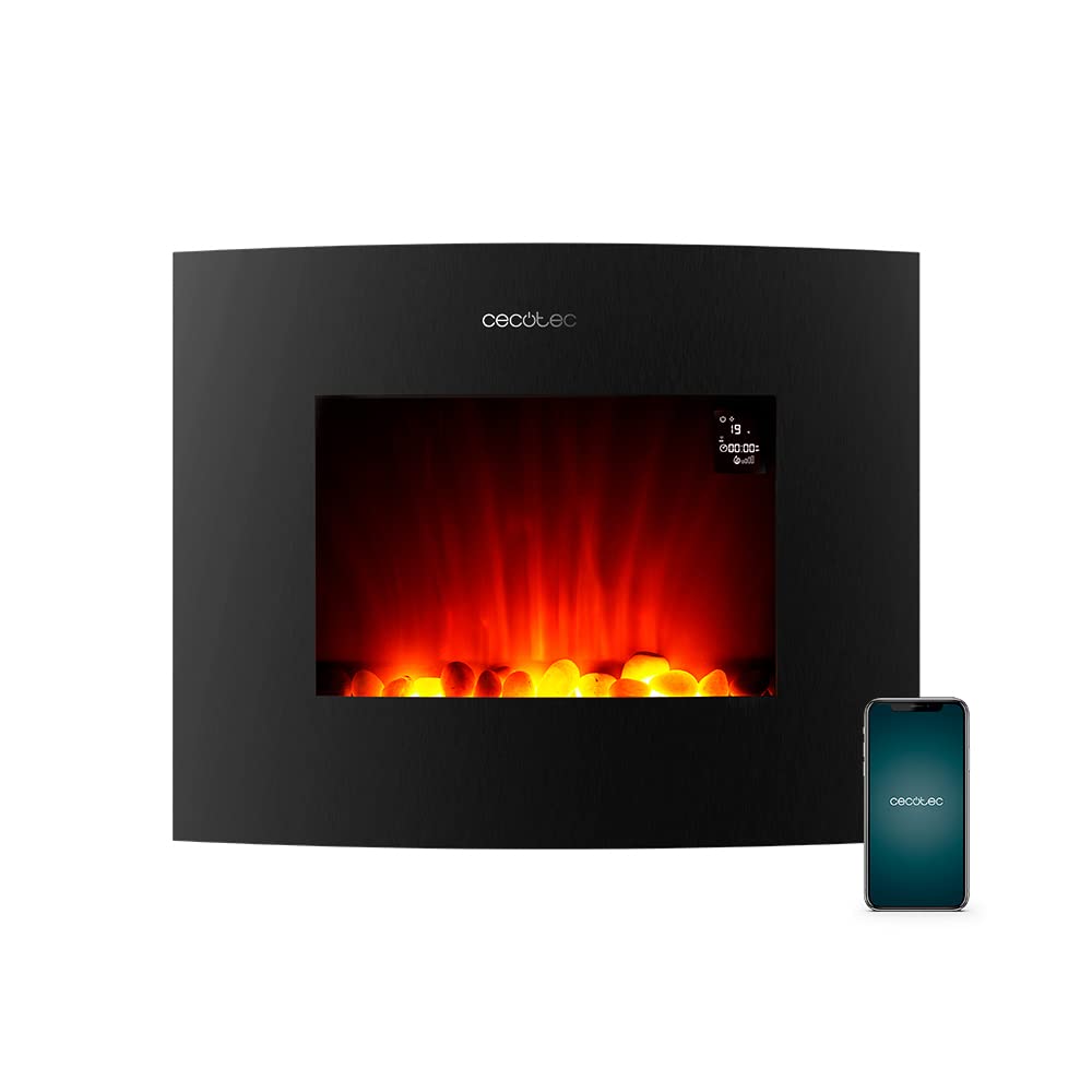 Cecotec Chimenea Eléctrica Ready Warm 2650 Curved Flames Connected. 2000 W, Tamaño 26", WiFi, 2 Niveles de Potencia, Mando a Distancia, Panel Curvo, Temporizador, 25 m2