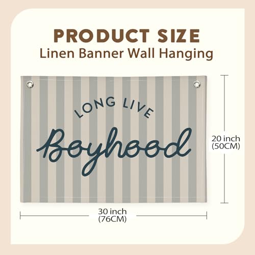 Image of Long Live Boyhood Banner Boy Room Decor, Banner Flag Nursery Playroom Wall Decor for Boys Bedroom Living Room Dorm Toddler Decorations Teen Boy Room Kid Banners Wall Hanging Linen Flag30x20