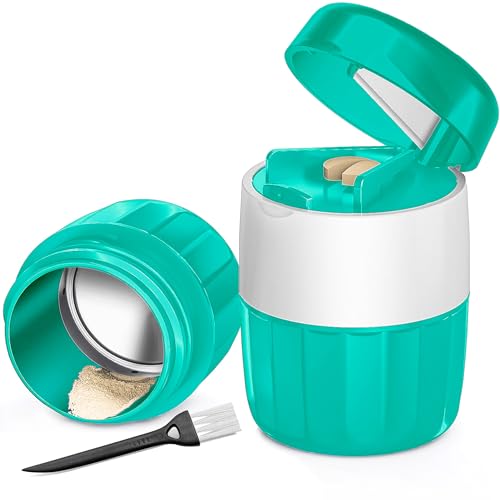 DUBSTAR 3-in-1 Pill Crusher Pill Grinder, Pill Crusher Fine Powder with Brush, Pill Crushers for Elderly with Pill Cutter and Storage, Pill Cutter Splitter for Small or Large Pills (Green)