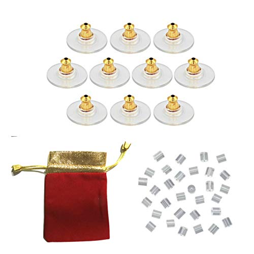 10 Pairs of Bullet Clutch Golden Plastic Earring Backs with 5 Pairs of Tiny Versatile Safety Backings to protect your Earrings