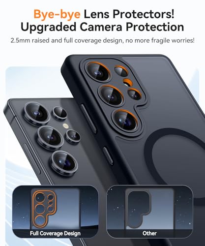 Image of CANSHN Designed for Samsung Galaxy S23 Ultra Case [Full Camera Protection] [Compatible with MagSafe] Translucent Matte Shockproof Protective Phone Cover 6.8 Inch - Black