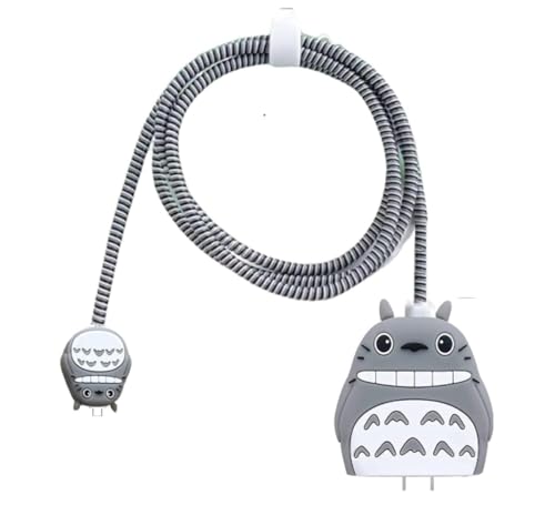 Image of Meyaar Silicone Protective Case for Apple 20W & 18W iPhone USB-C Power Adapter Charger and for USB Lightning Cable, 3D Cartoon Case for iPhone Charger 18W /20W Only (Totoro (Grey))