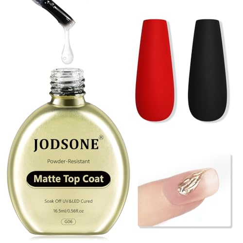 JODSONE Matte Gel Top Coat – 16,5 ml resistente alla polvere No Wipe Gel Top Coat per Chrome Powder Nail Art, finitura liscia opaca e necessaria, indurimento U V