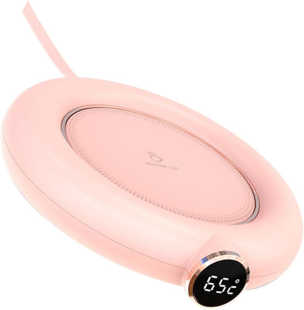 USB Coffee Mug Warmer with Digital Display Temperature Control Heated Cup Pad for Desk and Home Use Compact Pink Insulation Mat for Hot Drinks and Milk