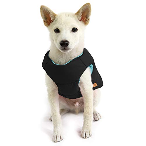Image of Gooby Padded Vest Dog Jacket - Solid Black, Small - Warm Zip Up Vest Fleece Jacket with Dual D Ring Leash Water Resistant for Small to Medium Dogs