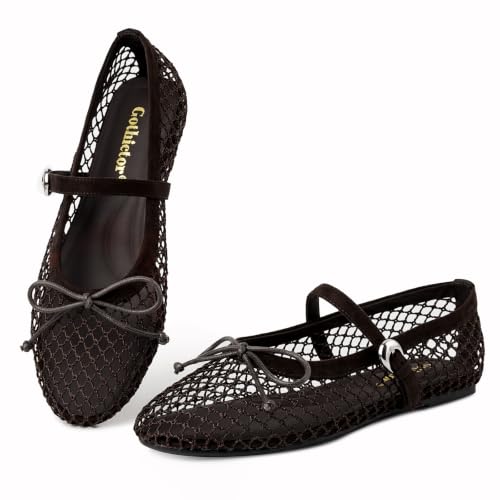 Image of Gothictor Women's Mesh Ballet Flats Round Toe Leopard Mary Jane Shoes Women