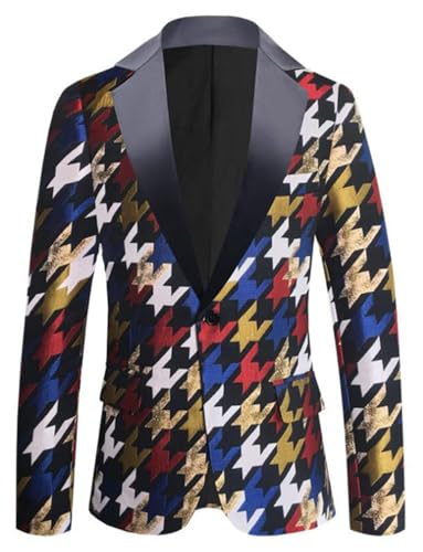 WQHSY Men's Suit Houndstooth Two-Piece Slim Notch Lapel Tuxedos Jacket Pants for Party Dinner Performance4