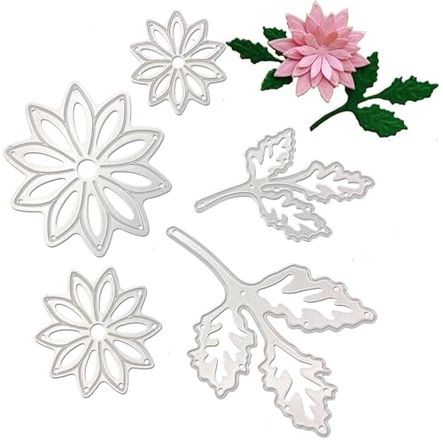 5Pcs Cute Flower Leaf Die Cuts,FlowerLeaf Cutting Dies,Flower Leaf Party Festival Invitation Card Cutting Dies Cut Stencil for Card Making DIY Scrapbooking Photo Album Decorative Embossing Paper Card
