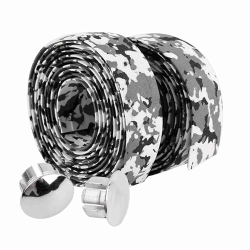 HOSEONFN サイクリング ハンドルグリップテープ ロードバイク用 滑り止め 耐久性 衝撃吸収 防水 快適 取付簡単 黒白 2本入 バープラグ2本用 (黒と白)