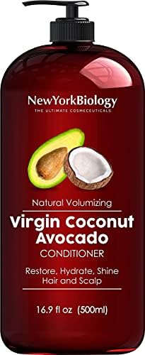 New York Biology Virgin Coconut and Avocado Oil Conditioner - Helps Restore Shine, Hair Gloss and Hydration to Dry Hair and Itchy Scalp – Clarifying and Nourishing – Safe for All Hair Types - 16.9 fl Oz