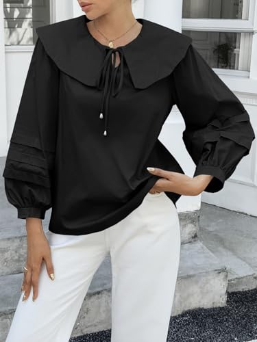 Cicy Bell Womens Peter Pan Collar Shirts Long Puff Sleeve Cotton Blouses Trendy Casual Loose Fit Tops4