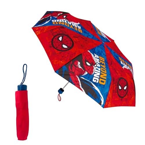 Marvel Spiderman Ombrello Pieghevole Compatto, Ombrello Per Ragazzi, Struttura Ad Alta Resistenza, Ombrello Classico Dal Design Spiderman - Blu