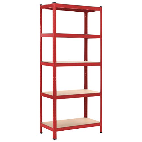 vidaXL Estantería de Acero y MDF Almacenamiento Orden Economía Industrial Complemento Cocina Despensa Cuarto de Lavadora Garaje 80x40x180 cm Rojo