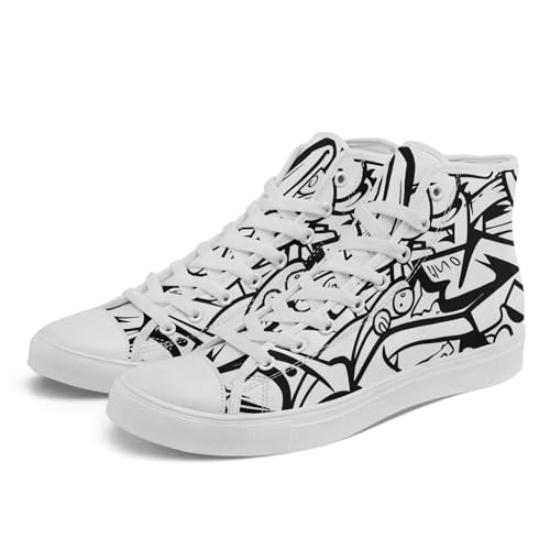 Fashion Graffiti High-Top Sneakers for Men Women Lightweight Stylish Canvas Streetwear Flat Shoes Student Breathable Footwear2