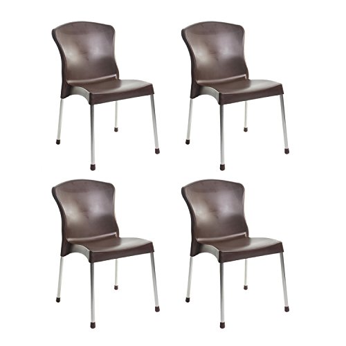 Image of Cello Milano Cafeteria Set of 4 Chairs (Brown) | Strong and Durable | Easy to Clean | Chair for Living Room, Bed Room, Kitchen, Office Room, Outdoor | 3 Years Warranty