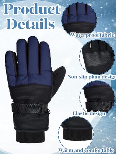 Image of SATINIOR 2 Pairs Kids Waterproof Winter Snow Gloves Ski Gloves for Boy Girl Outdoor Warm Thickening Snowboard
