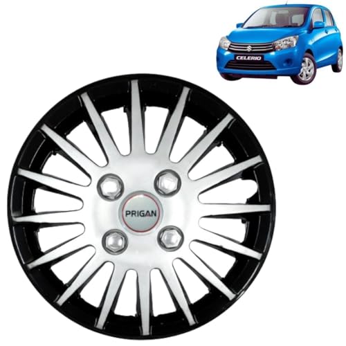 Image of PRIGAN CELERIO Black Silver Wheel Cover 14 inch for -Celerio VXI (Set of 4 Pcs) (Press Fitting) Model- Camry DC 14