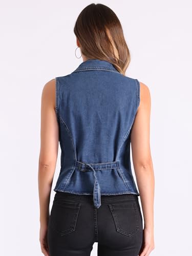 Allegra K Denim Waistcoat for Women's Sleeveless Jackets Button Closure Notched Lapel Vest3