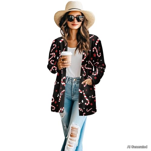Image of Women's Lightweight Cardigans with Pockets Trendy Long Sleeve Open Front Cardigan Casual Tops Jackets Fall Oufits S-2XL