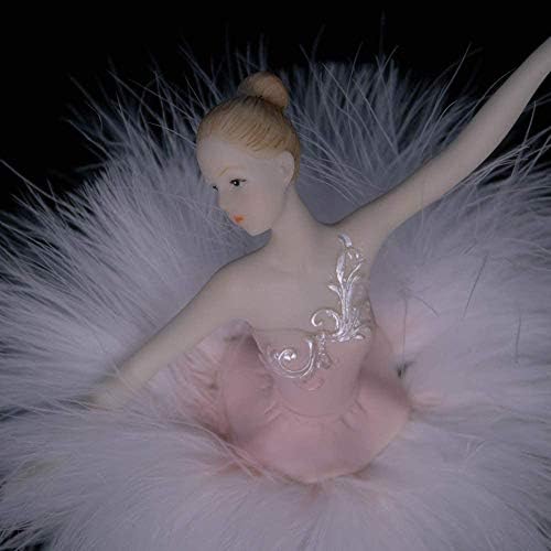 Feather Skirt Ballerina Rotating Music Box Figurine,White and Pink Manual Control Dancing Girl Musical Box for Girl Kids Gift (Pink)